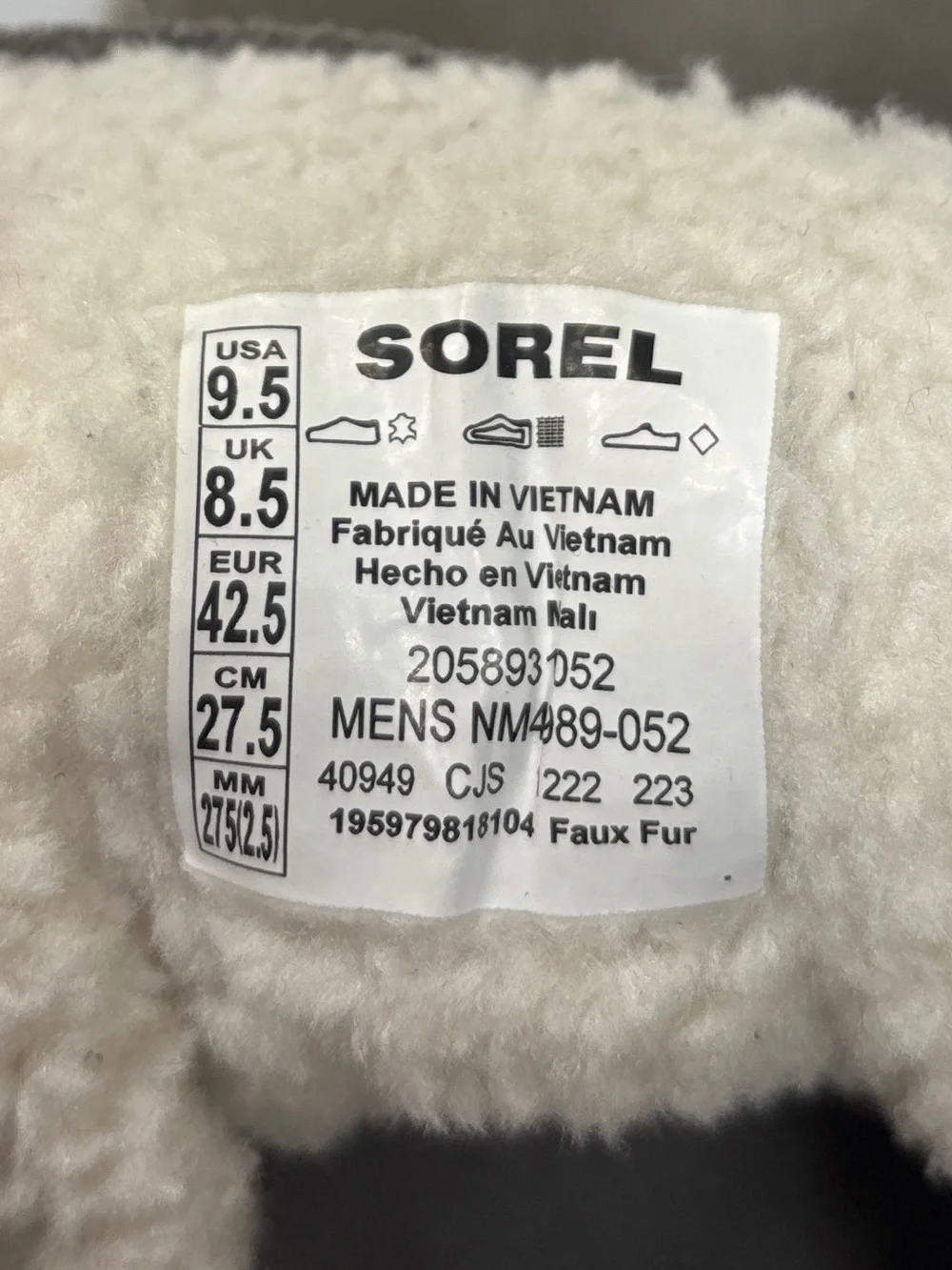 Sorel Buxton Waterproof Winter Boots NM4089-052 Men’s 9.5 Gray Suede Faux Fur